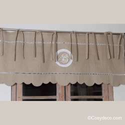 Cantonniere Lin Naturel 140cm Decoration Monogramme