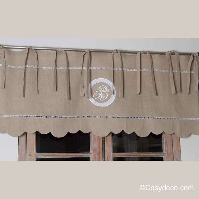 Cantonniere Lin Naturel 140cm Decoration Monogramme