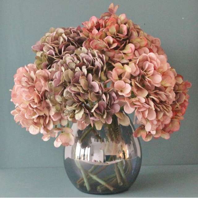 3 Hortensias d'automne rose Shabby Chic