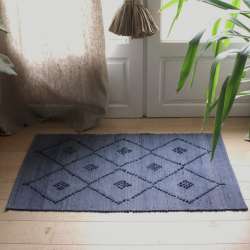 Petit Tapis coton losanges tissage artisanal Portugal bleu marine